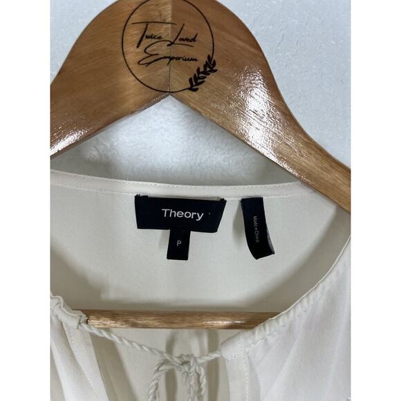 Theory Silk Embroidered Blouse Size P US 0-2 Ivory Silk Tassels - Picture 2 of 7